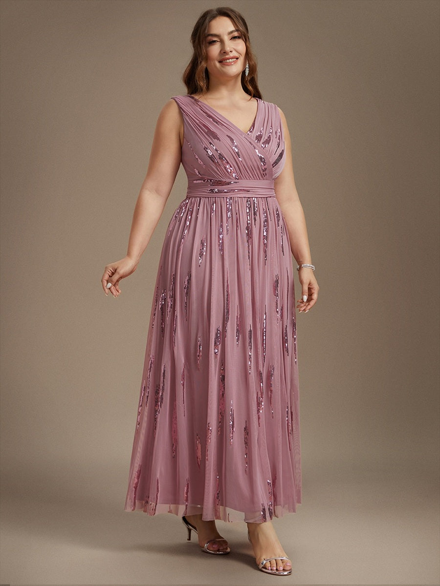 Plus Size Tulle Sleeveless Evening Dress #color_Purple Orchid