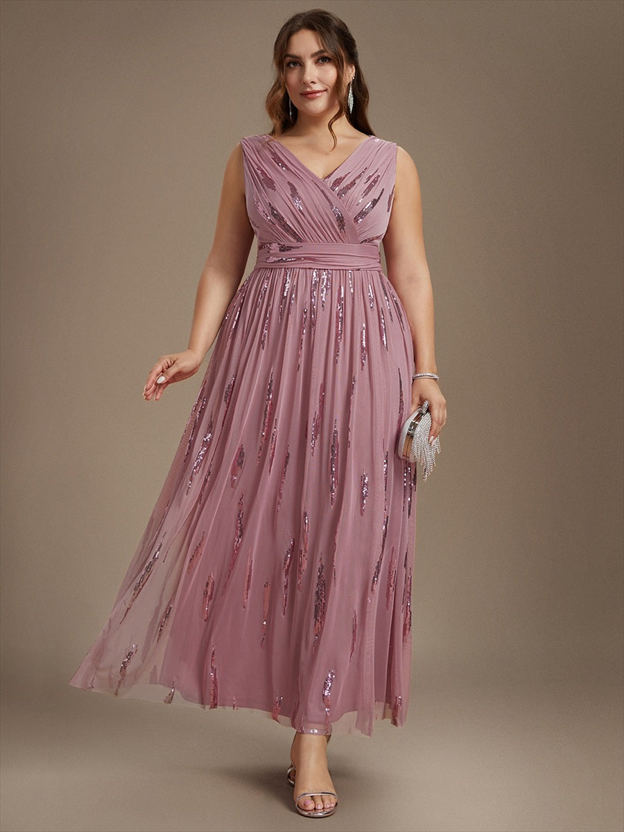 Plus Size Tulle Sleeveless Evening Dress #color_Purple Orchid