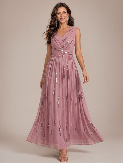 Tulle Sequin Sleeveless A-Line Evening Dress