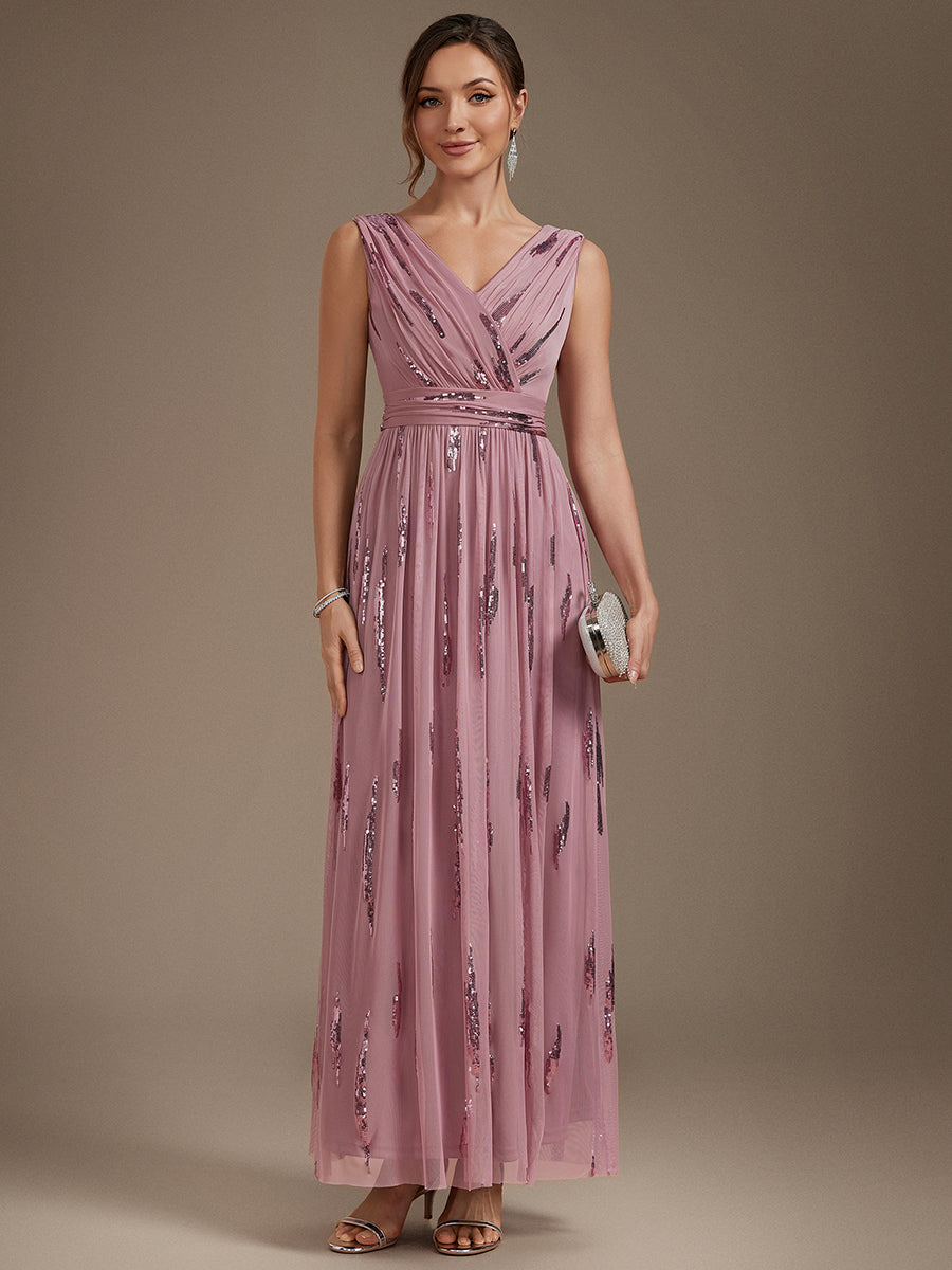 Tulle Sequin Sleeveless A-Line Evening Dress #color_Purple Orchid