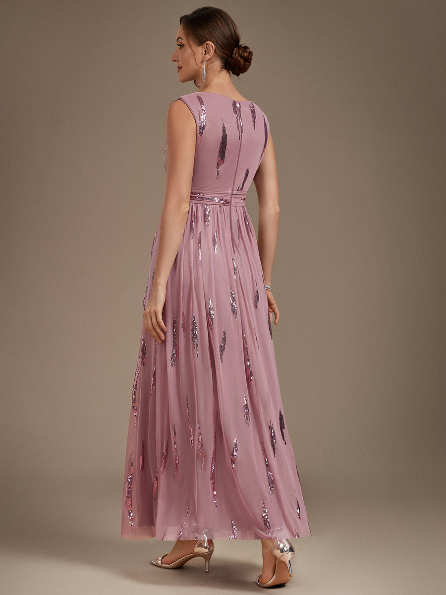 Tulle Sequin Sleeveless A-Line Evening Dress #color_Purple Orchid