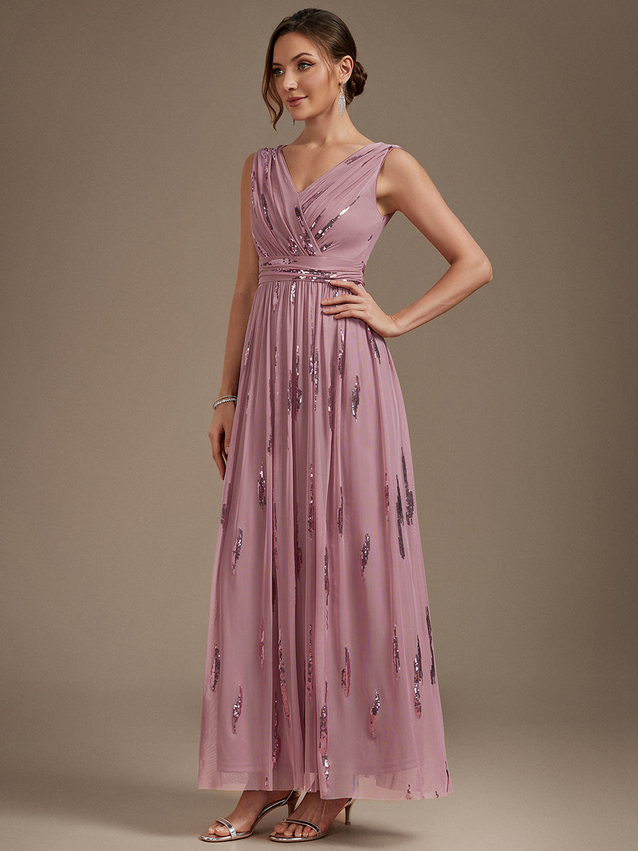 Tulle Sequin Sleeveless A-Line Evening Dress #color_Purple Orchid
