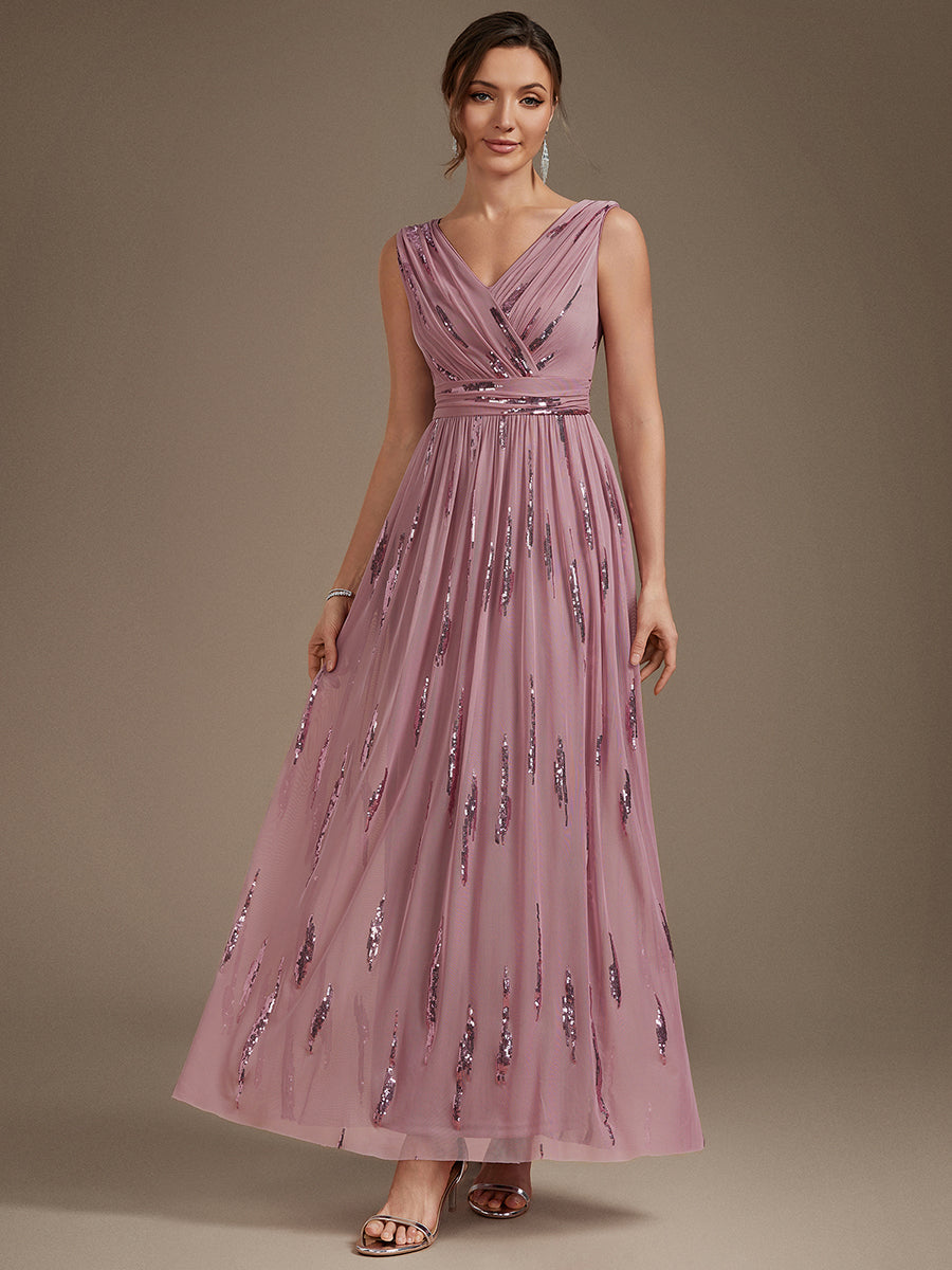 Tulle Sequin Sleeveless A-Line Evening Dress #color_Purple Orchid