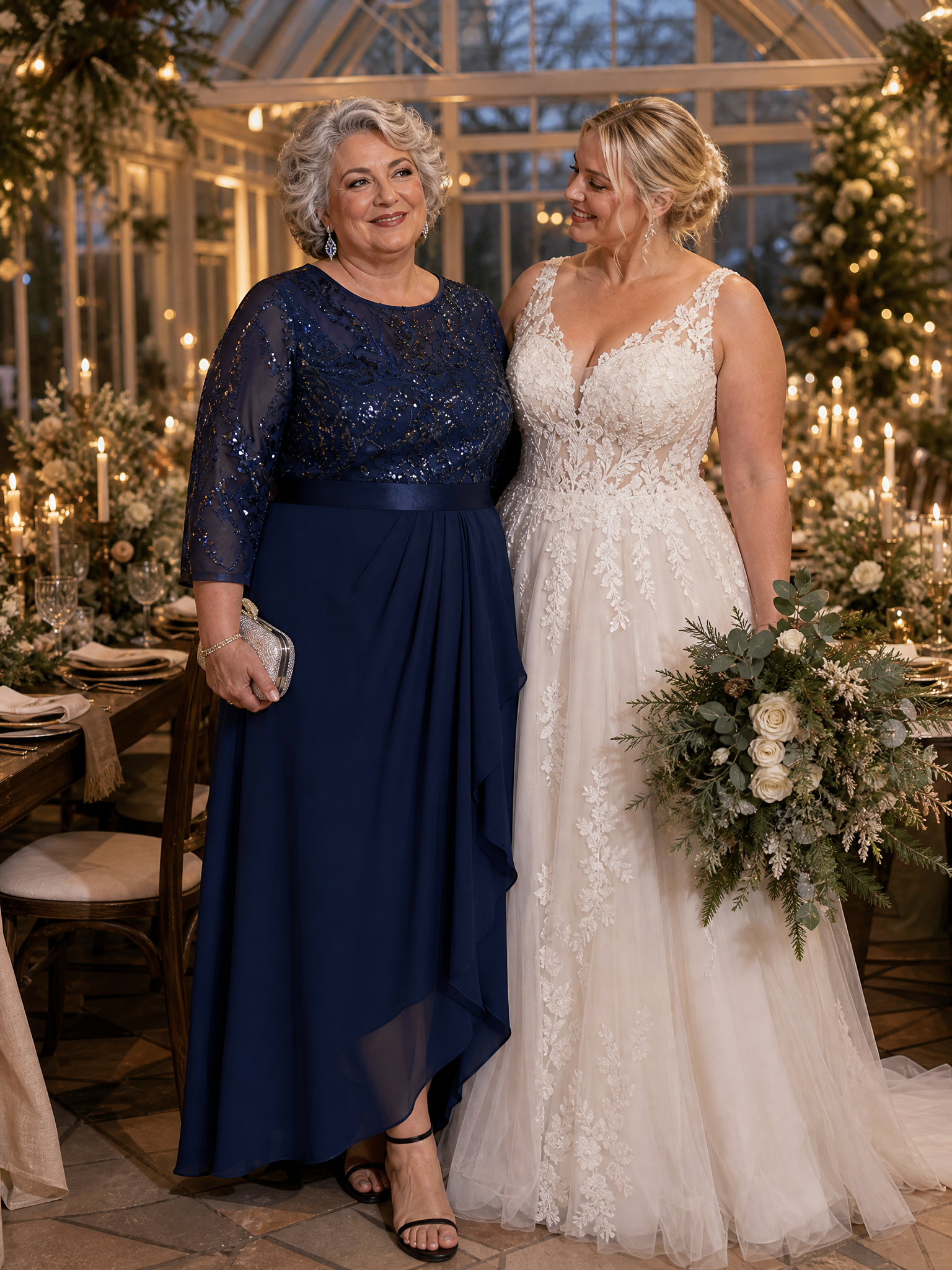 Plus Size See-through Sequins Evening Dress #color_Navy Blue