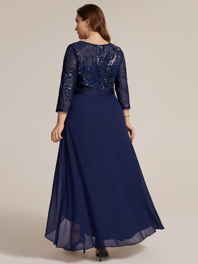 Plus Size See-through Sequins Evening Dress #color_Navy Blue