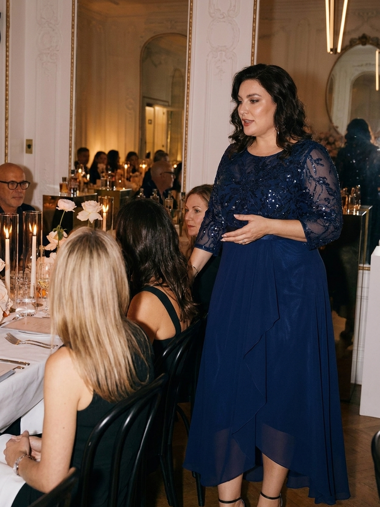 Plus Size See-through Sequins Evening Dress #color_Navy Blue