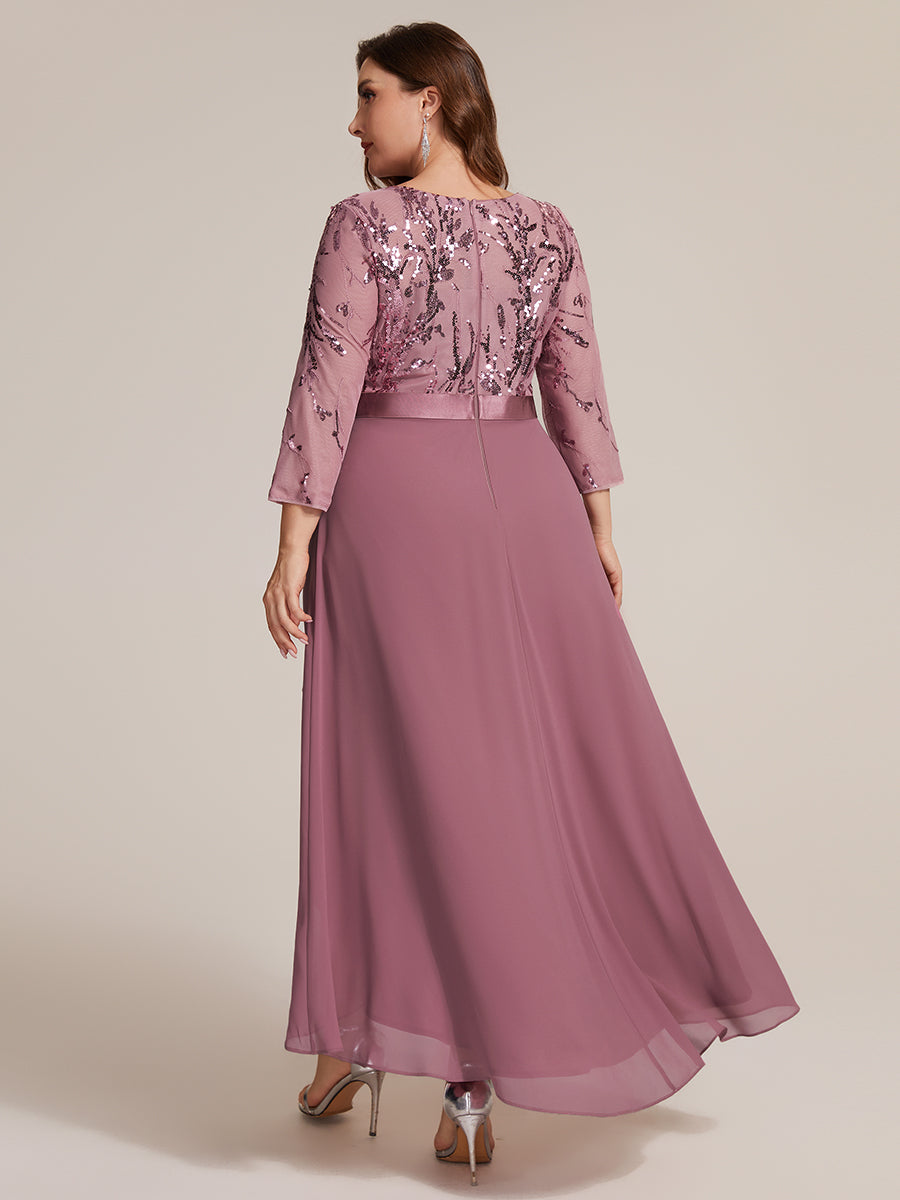Sequins Long Sleeve Asymmetrical Hem Evening Dress #color_Purple Orchid