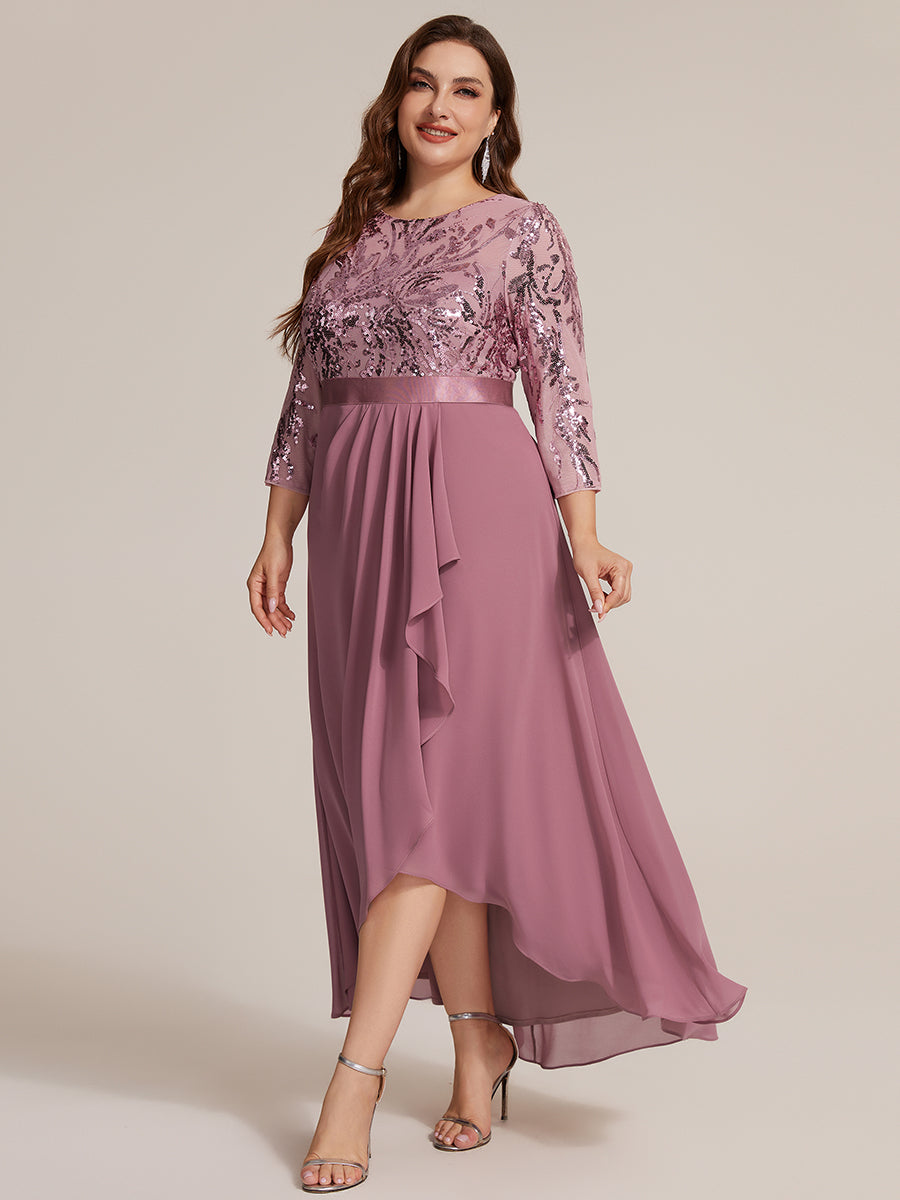 Sequins Long Sleeve Asymmetrical Hem Evening Dress #color_Purple Orchid