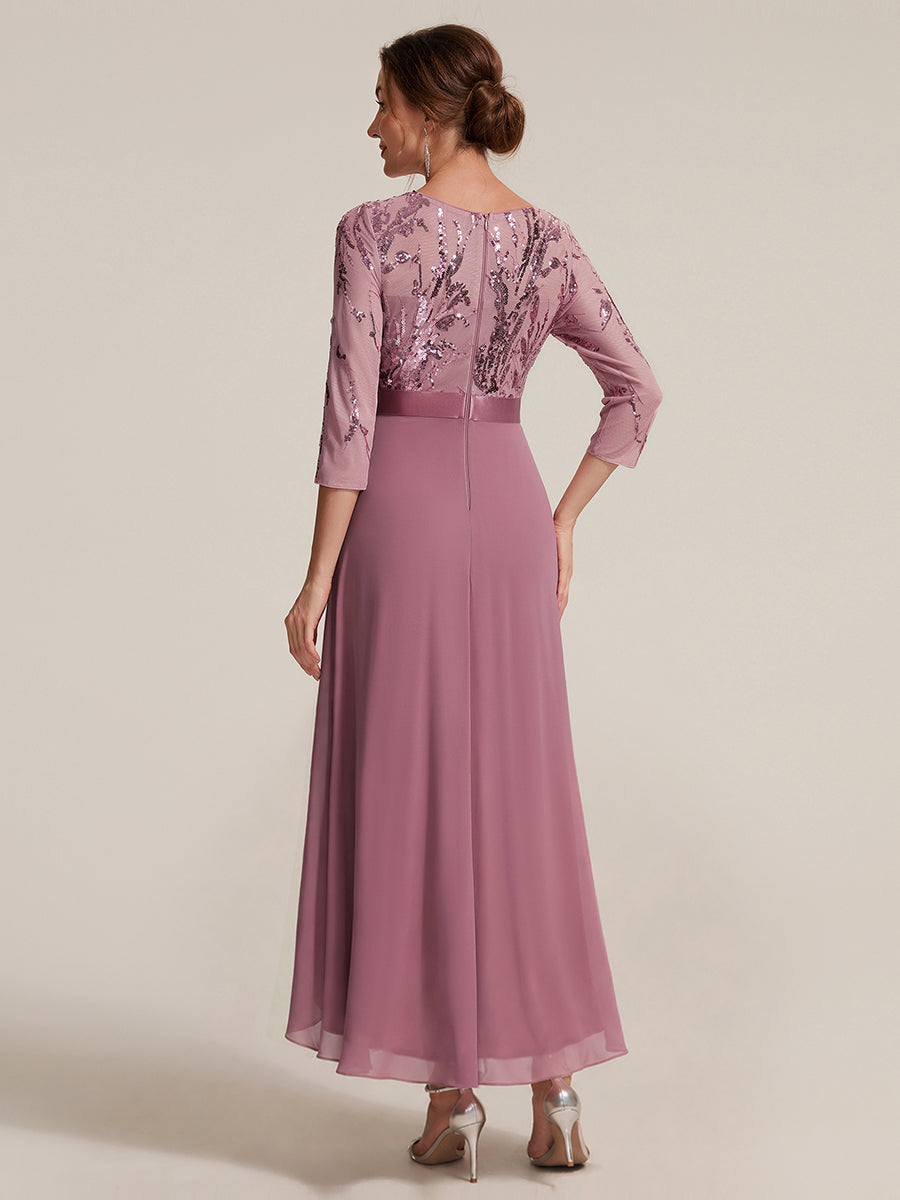 Sequins Long Sleeve Asymmetrical Hem Evening Dress #color_Purple Orchid