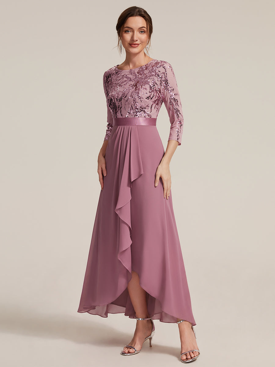Sequins Long Sleeve Asymmetrical Hem Evening Dress #color_Purple Orchid