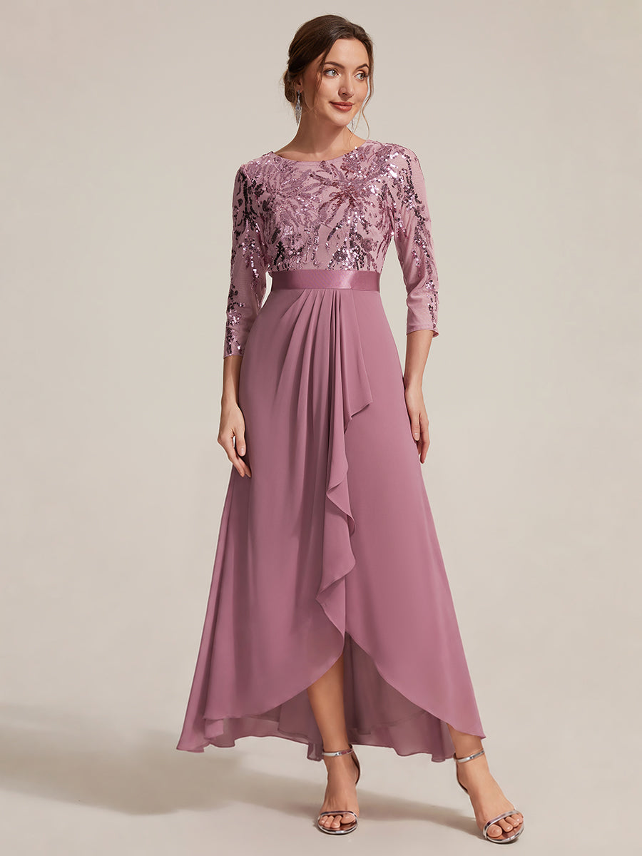 Sequins Long Sleeve Asymmetrical Hem Evening Dress #color_Purple Orchid