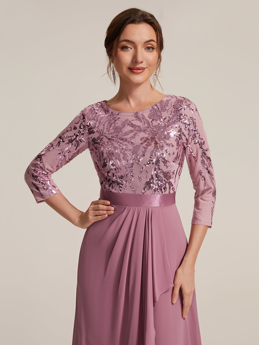 Sequins Long Sleeve Asymmetrical Hem Evening Dress #color_Purple Orchid