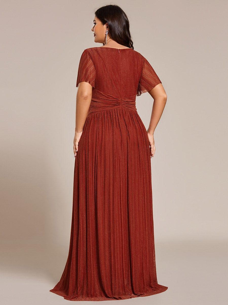 V-Neck Glittery Short Sleeves Formal Evening Dress with Empire Waist #color_Burnt Orange
