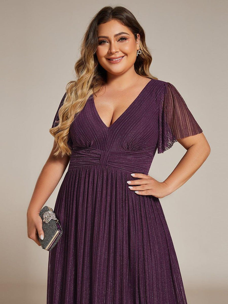 Glittery Empire Waist Short Sleeves Plus Size Formal Evening Dress with
