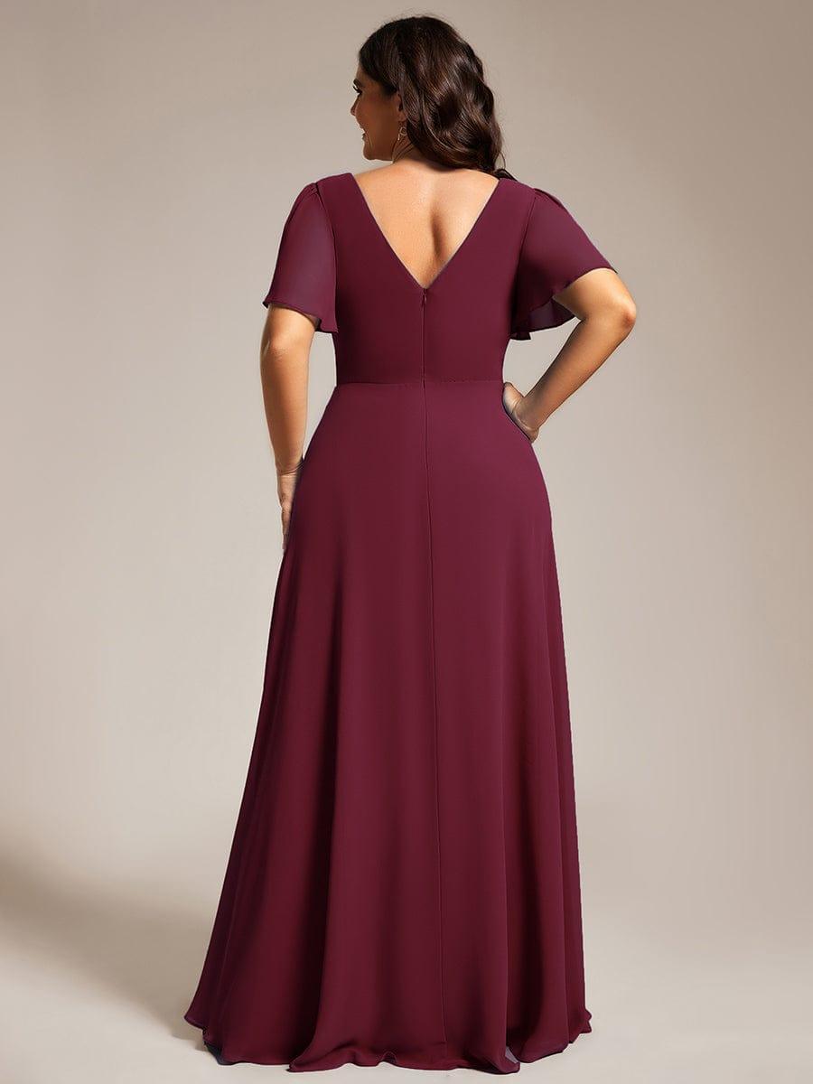 Plus Size Pleated A-Line Shiny Belt Chiffon Formal Evening Dress #color_Burgundy