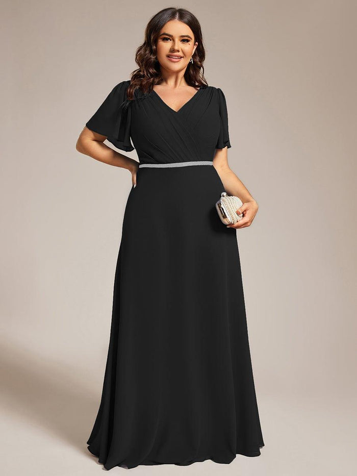 Chiffon Pleated Top Long Dresses with Open Back Silver Plus Size