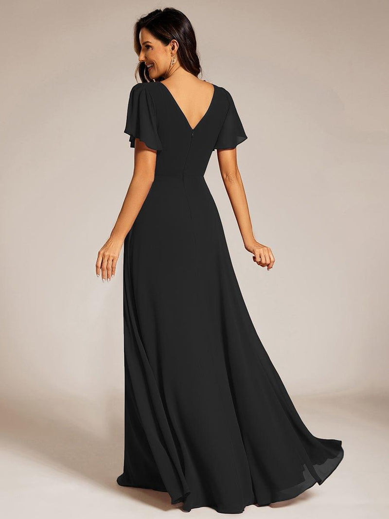 A-Line Pleated Chiffon Dress with Long Sleeves Silver
