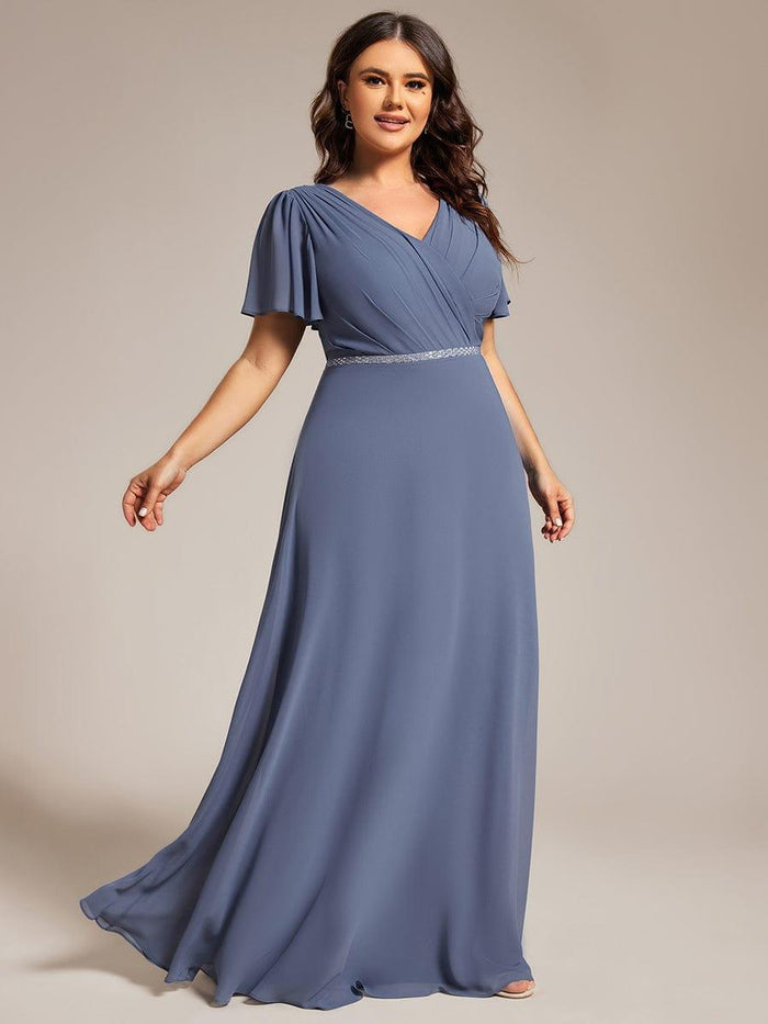 A-Line Pleated Chiffon Dress with Long Sleeves Sunset Plus Size