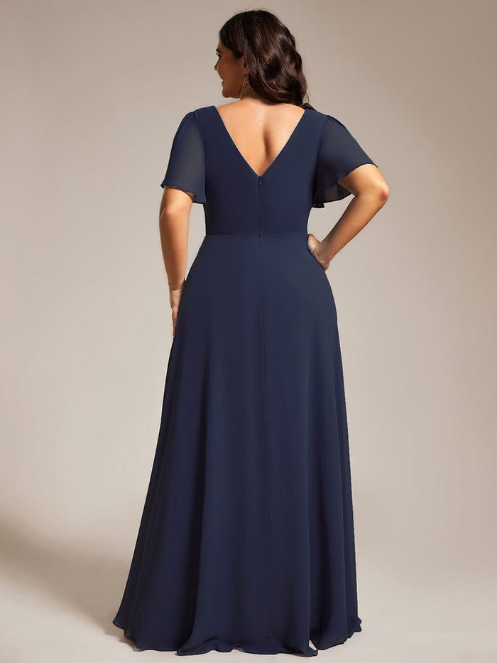 A-Line Pleated Chiffon Dress with V-Neck Spa Plus Size