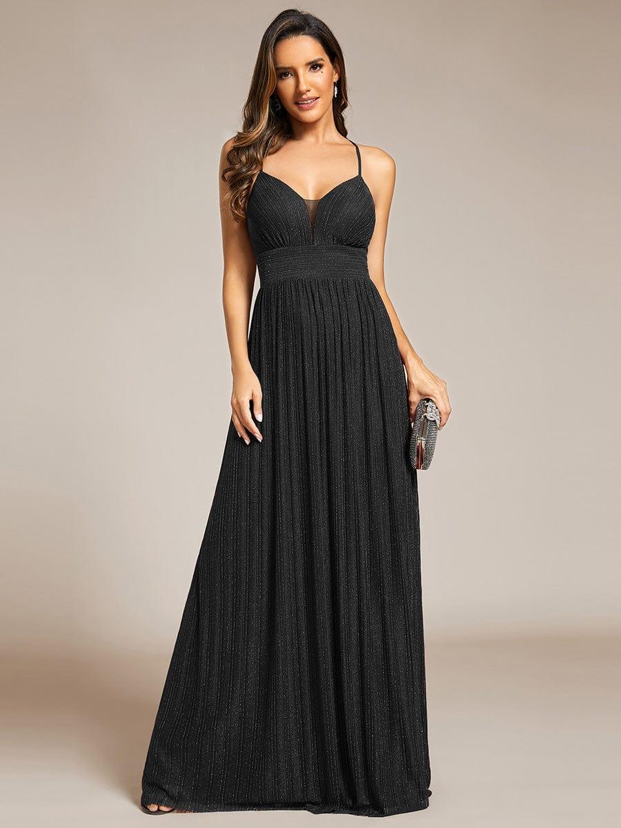Sparkle Sleeveless Backless Formal Evening Dress with V-Neck #color_Black