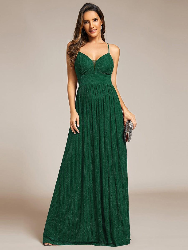 Stunning Spaghetti-Straps Sleeveless V-Neck Evening Dress Long With Split Pleated main image 1