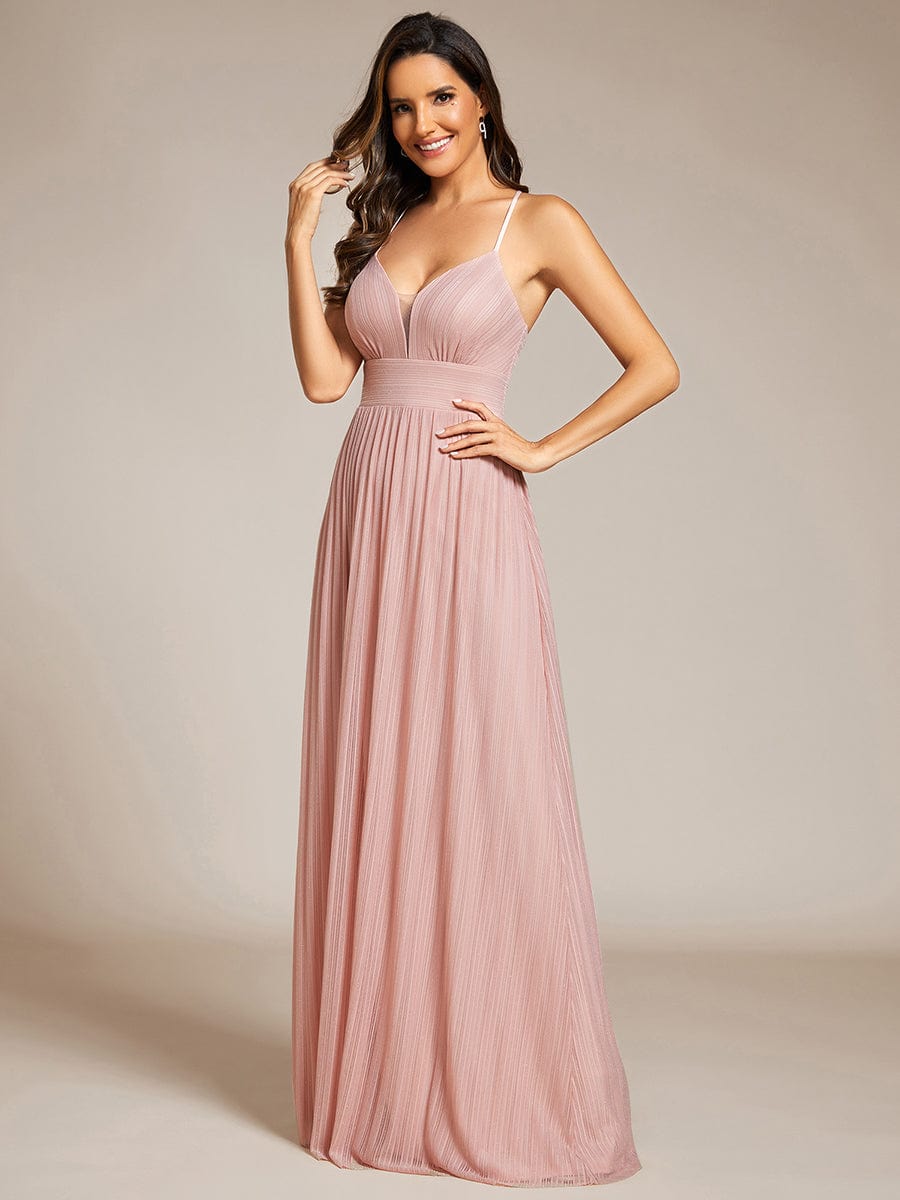Sparkle Sleeveless Backless Formal Evening Dress with V-Neck #color_Pink