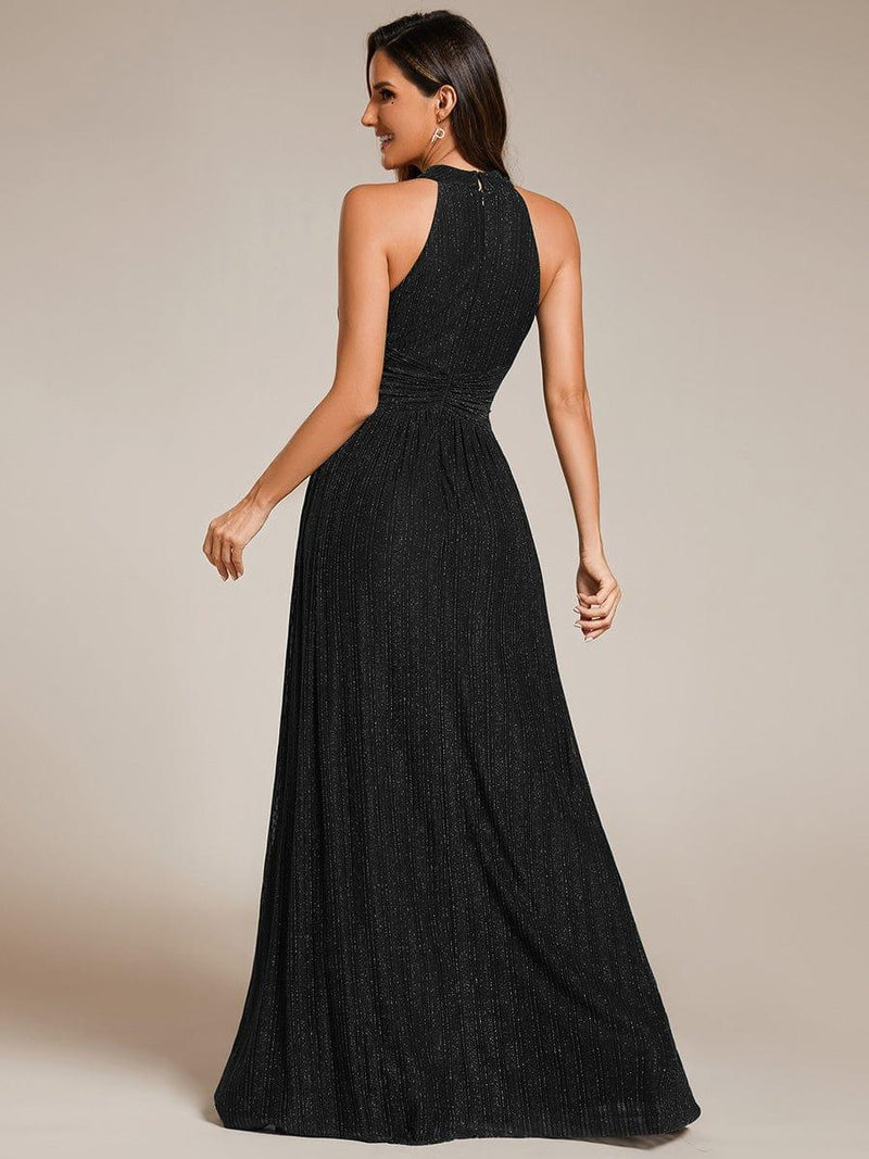 Glittery Empire Waist Halter Neck Formal Evening Dress with Pleated