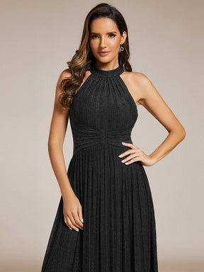 Halter Neck Pleated Glittery Formal Evening Dress with Empire Waist