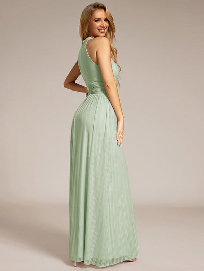 Halter Neck Pleated Glittery Formal Evening Dress with Empire Waist #color_Mint Green
