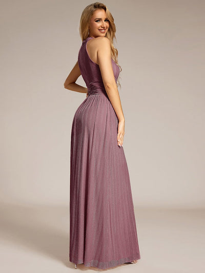 Halter Neck Pleated Glittery Formal Evening Dress with Empire Waist #color_Purple Orchid