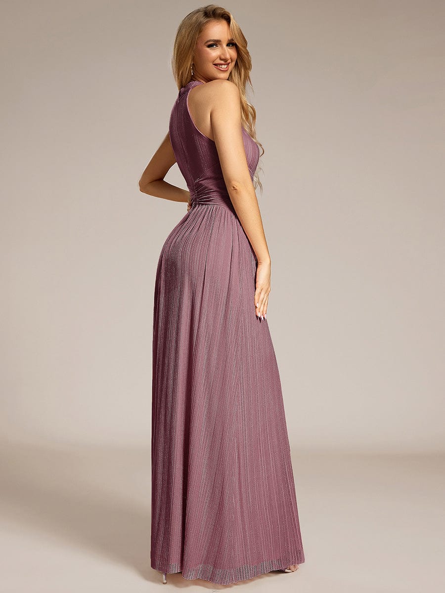 Halter Neck Pleated Glittery Formal Evening Dress with Empire Waist #color_Purple Orchid