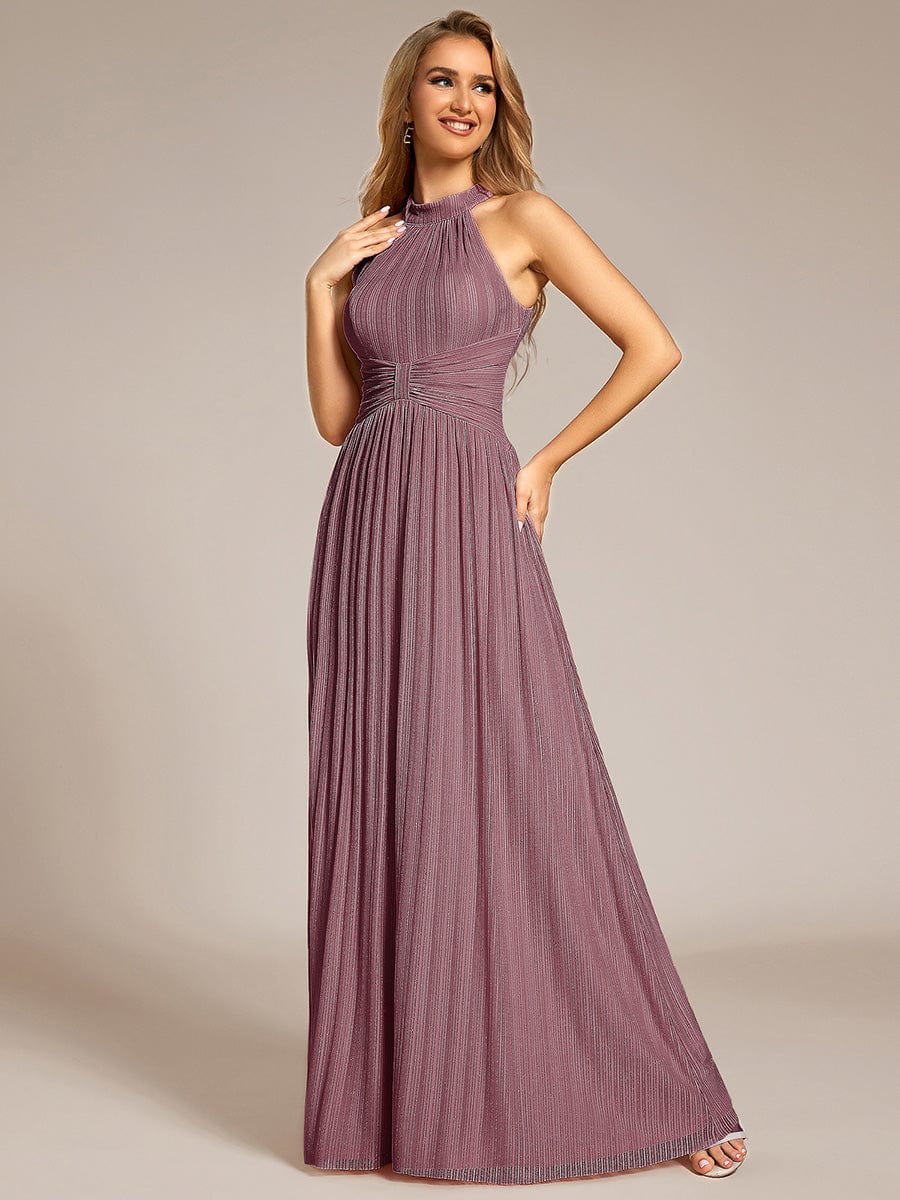 Halter Neck Pleated Glittery Formal Evening Dress with Empire Waist #color_Purple Orchid