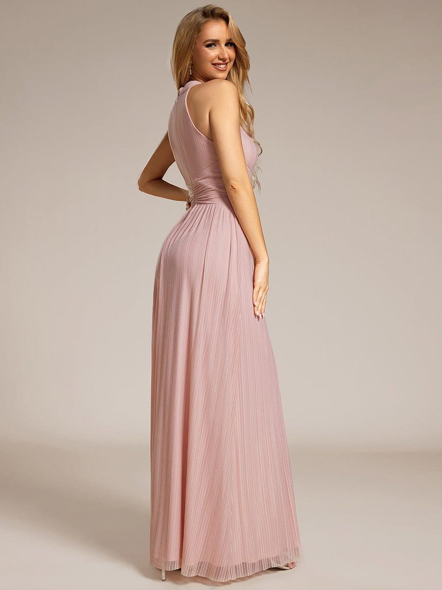 Halter Neck Pleated Glittery Formal Evening Dress with Empire Waist #color_Pink