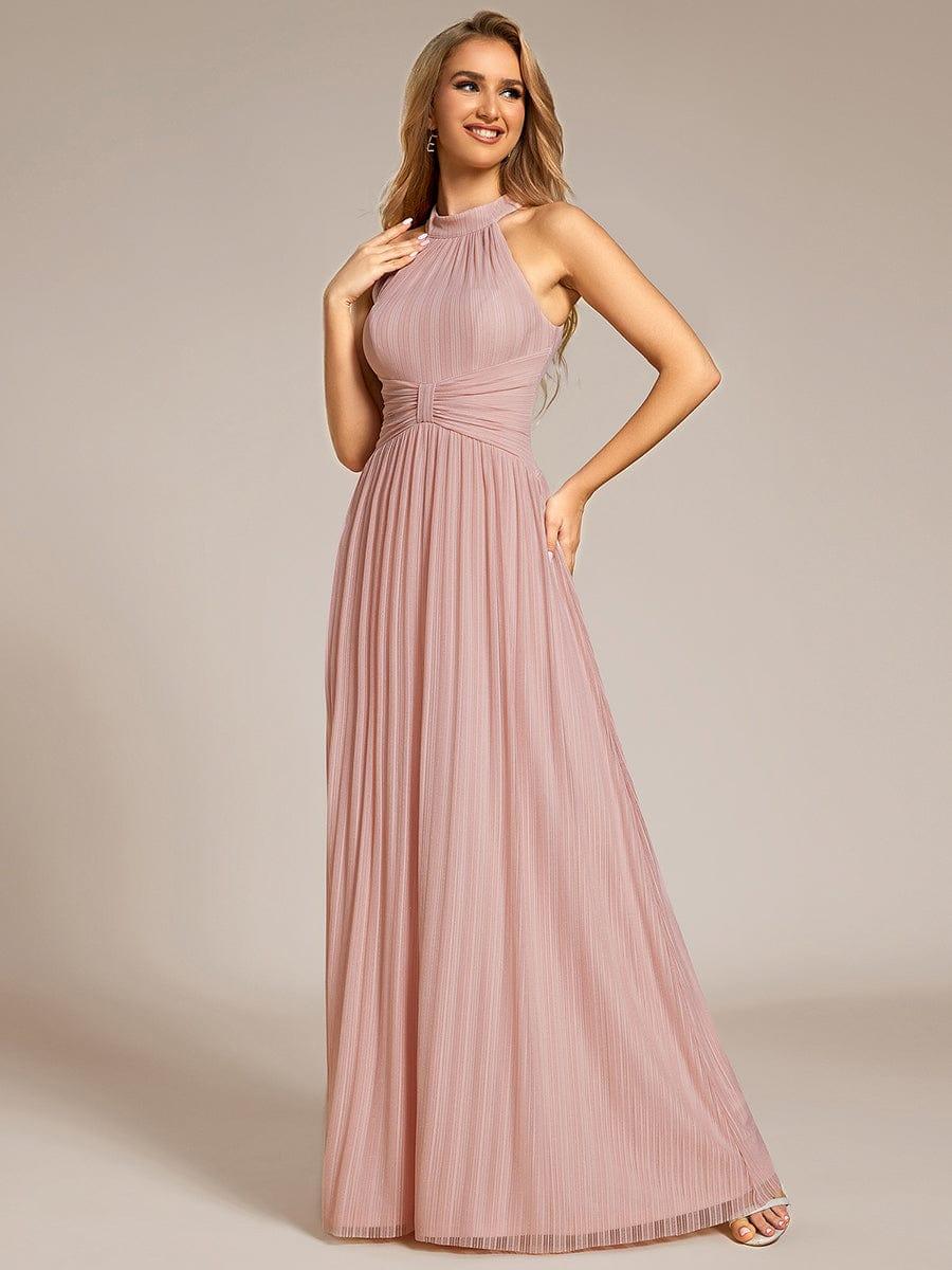Halter Neck Pleated Glittery Formal Evening Dress with Empire Waist #color_Pink