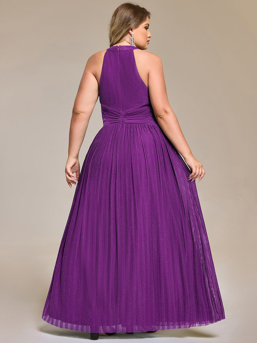 Halter Neck Pleated Glittery Formal Evening Dress with Empire Waist #color_Sparkling Grape