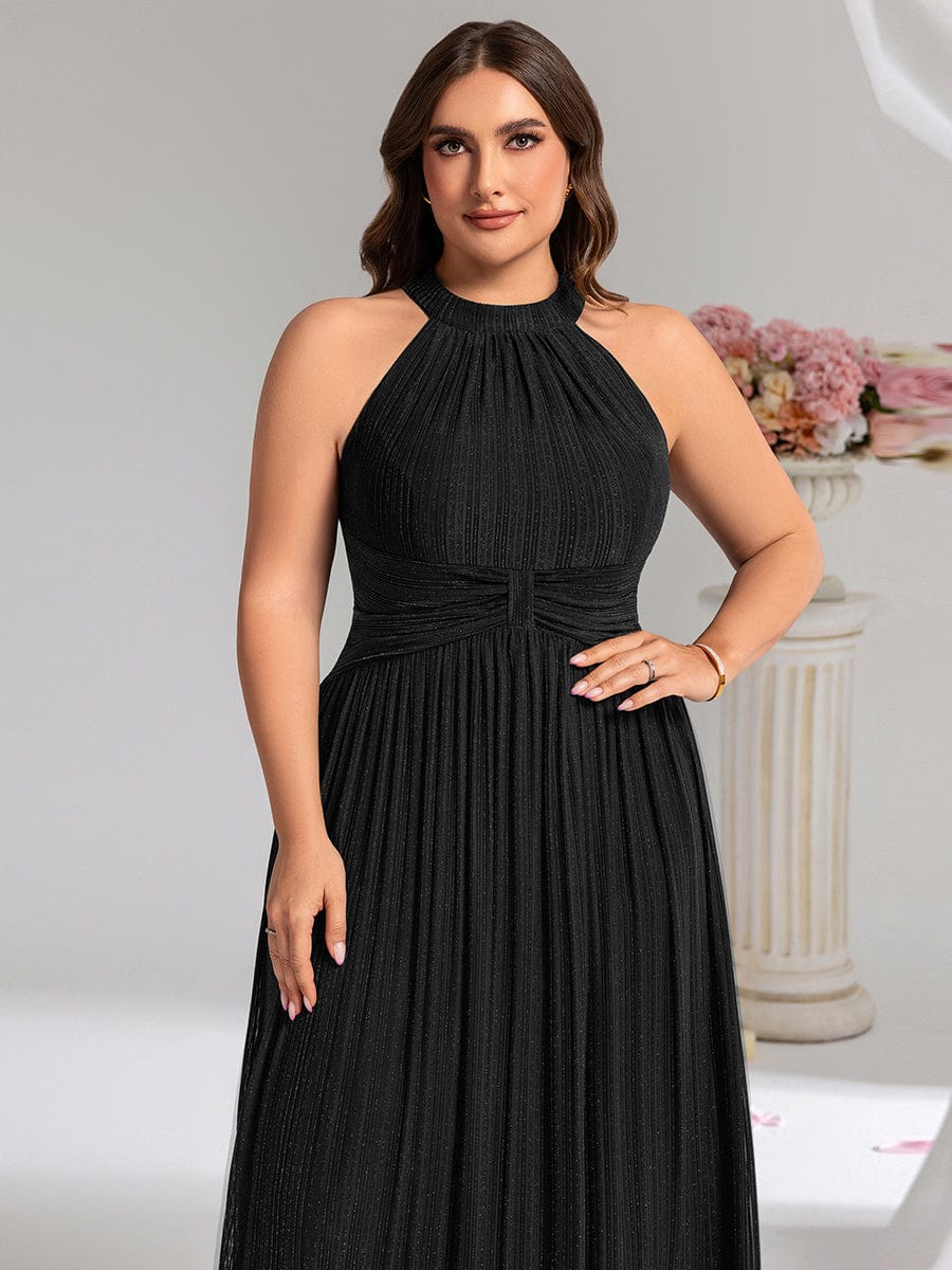 Glittery Sleeveless A-Line Midi Dress #color_Black