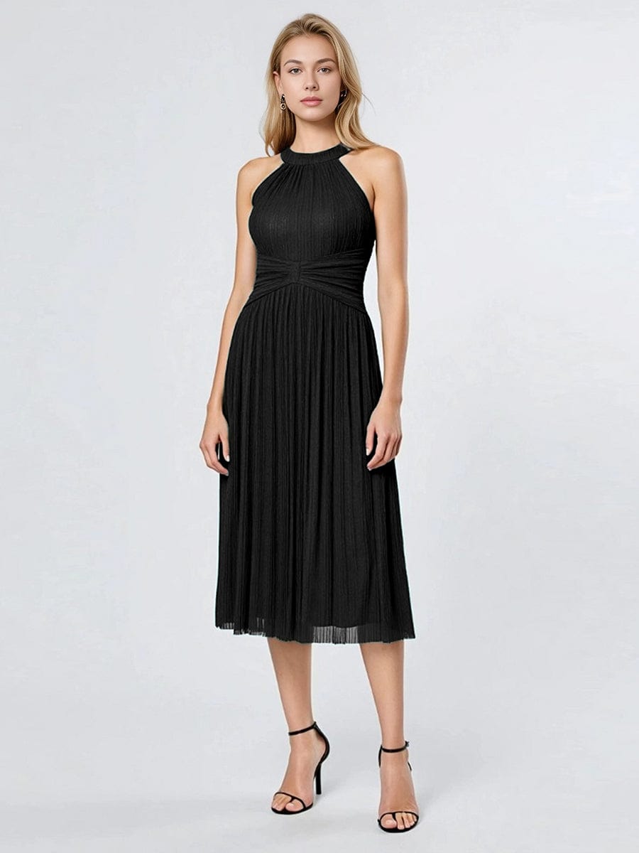 Glittery Sleeveless A-Line Midi Dress #color_Black