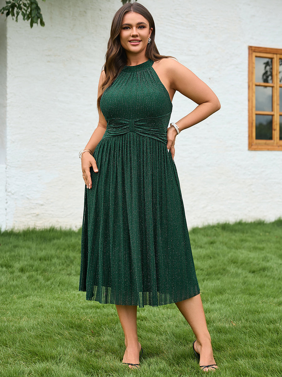Ever-Pretty Plus Size Halter Pleated Midi Dress for Summer Wedding Guests & Cocktail Parties Ever-Pretty Plus Size Halter Pleated Midi Dress for Summer Wedding Guests & Cocktail Parties