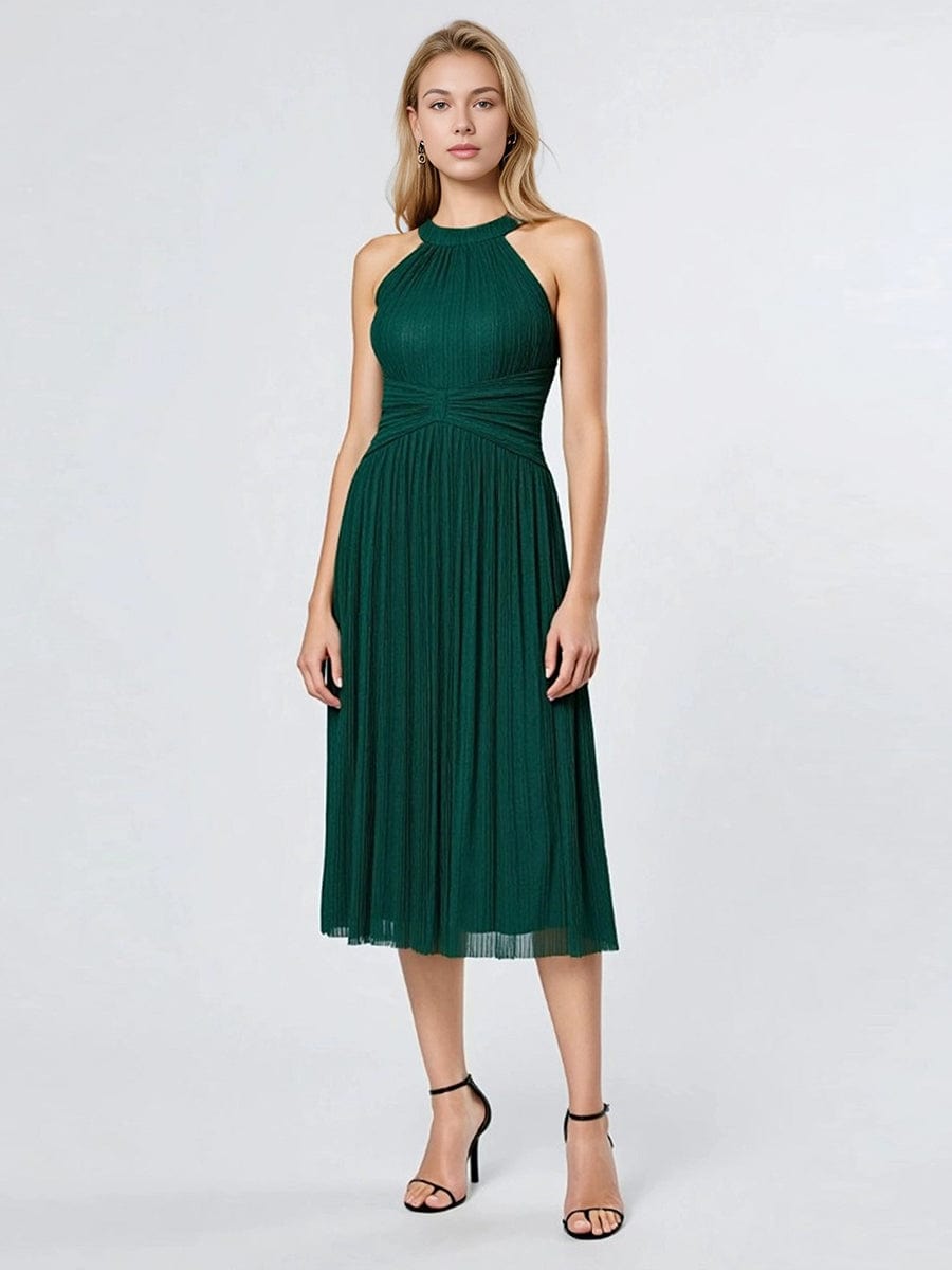 Glittery Sleeveless A-Line Midi Dress #color_Dark Green