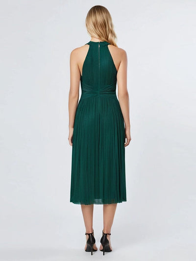 Glittery Sleeveless A-Line Midi Dress #color_Dark Green
