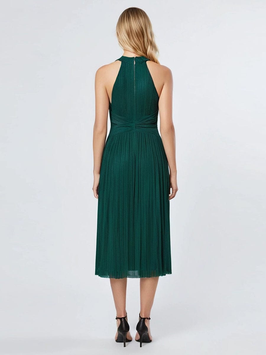 Glittery Sleeveless A-Line Midi Dress #color_Dark Green