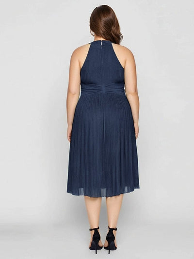 Plus-Size Glittery Halter Neck Dress #color_Navy Blue