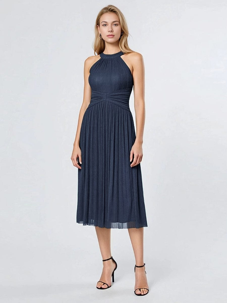 Glittery Sleeveless A-Line Midi Dress #color_Navy Blue