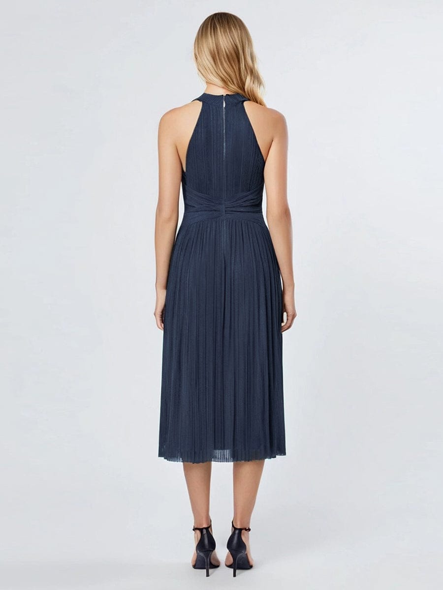 Glittery Sleeveless A-Line Midi Dress #color_Navy Blue