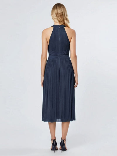 Glittery Sleeveless A-Line Midi Dress #color_Navy Blue