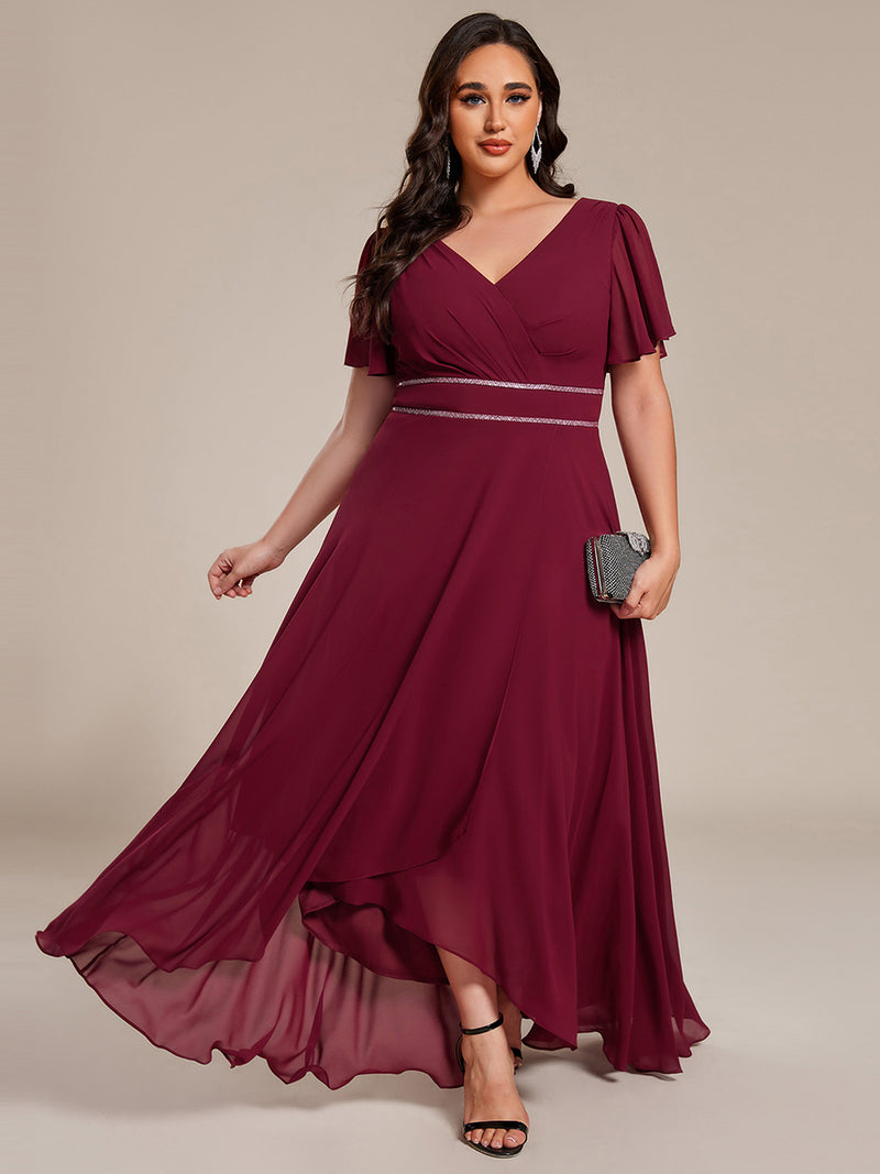Elegant A-Line V-Neck Waist Trimmed Chiffon Wedding Guest Dress