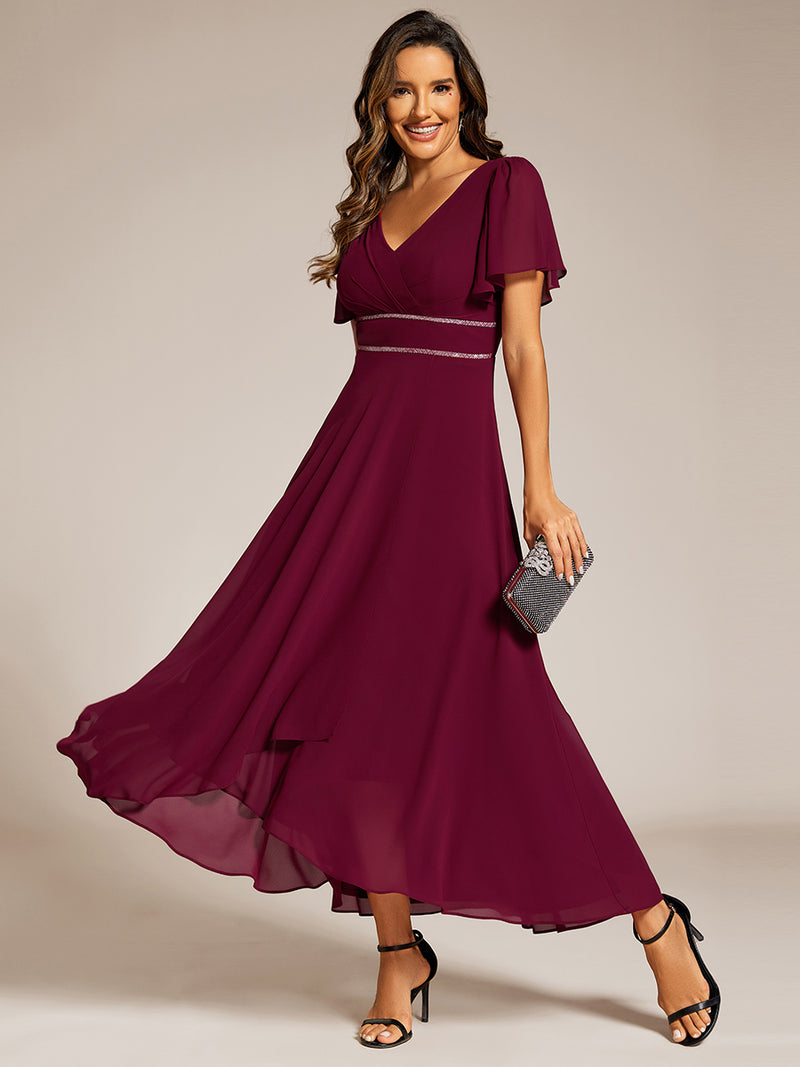 Black White Chiffon Pleated A Line V Neck Formal Dress main image 1