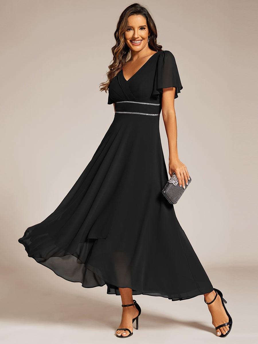 High-Low Flowy Chiffon Wedding Guest Dress #color_Black