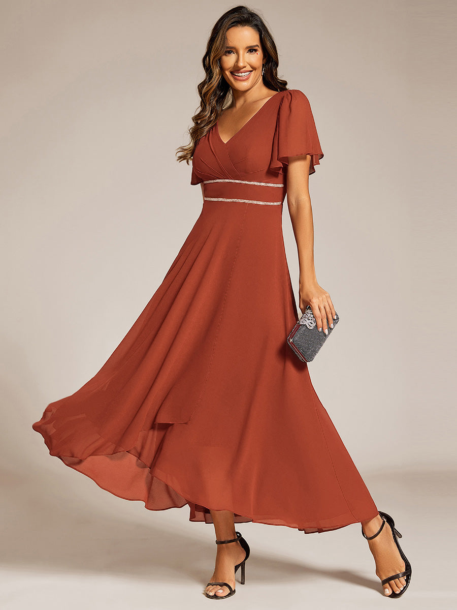 High-Low Flowy Chiffon Wedding Guest Dress #color_Burnt Orange
