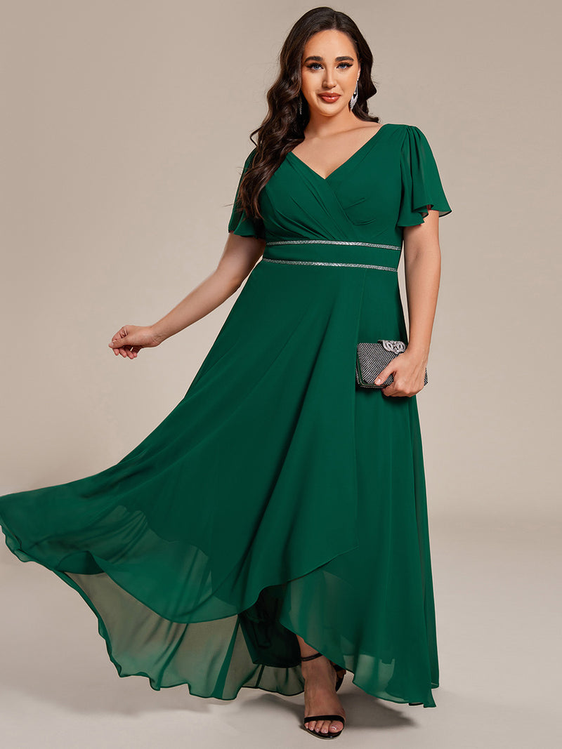 Elegant A-Line V-Neck Waist Trimmed Chiffon Wedding Guest Dress